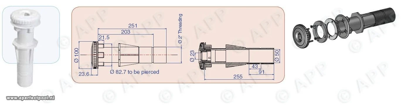 Wanddoorvoer 250 Mm Plus Nozzle. Zwart