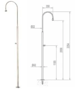 Douche RVS. Model Met 1 Handkraan, Inclusief Instortanker
