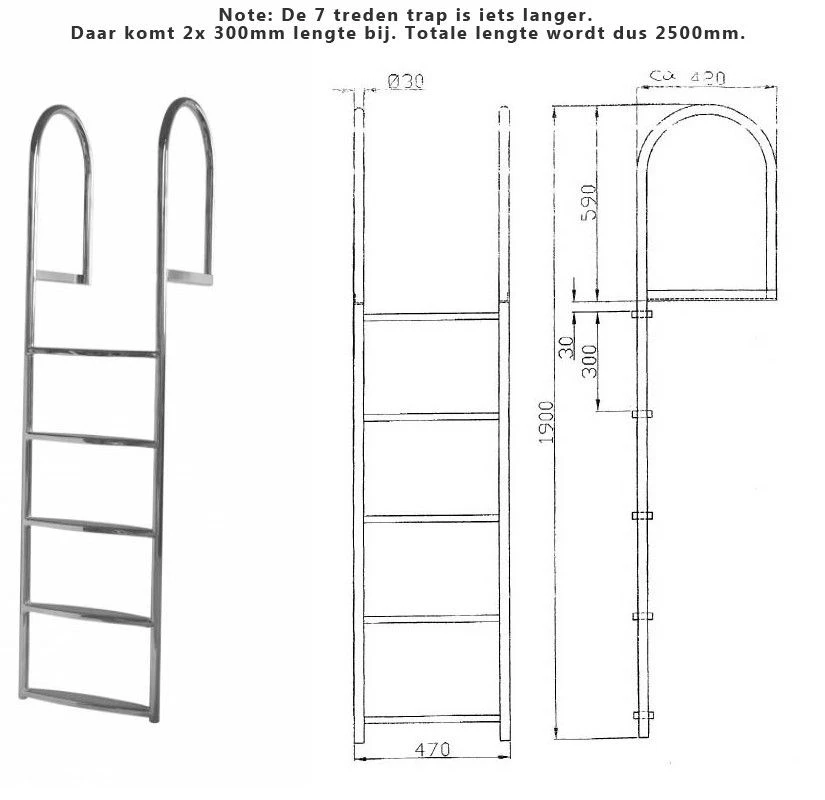 Zwemtrap 7-treden AISI-304 - Afbeelding 2